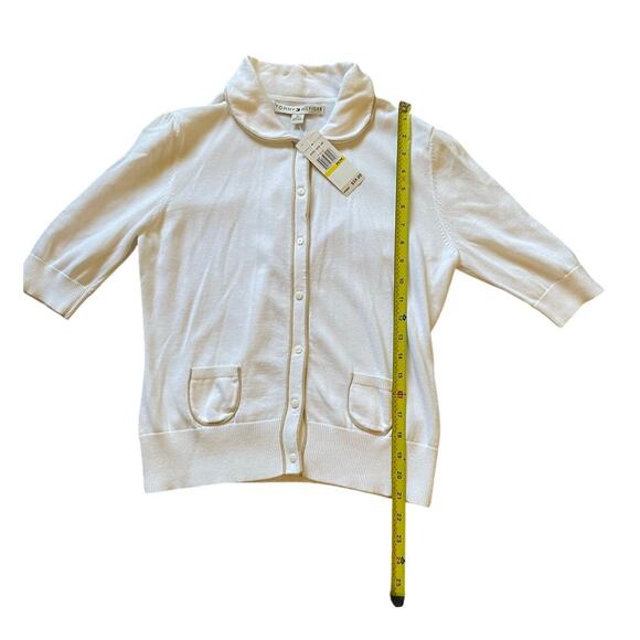 Tommy Hilfiger Womens/Teen White with Tan Border Button Cardigan Size Medium - Picture 3 of 8